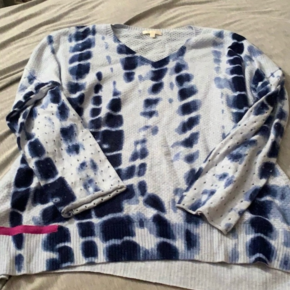 Lisa Todd Navy and White V-Neck Sweater
